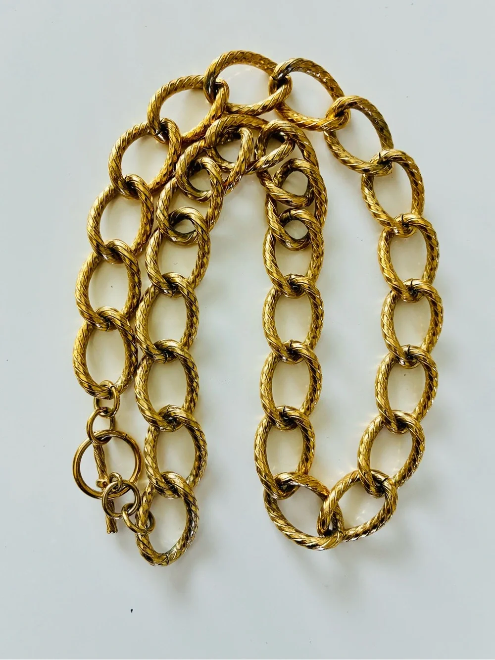 VTG Bold Dramatic Gold-Tone Textured Link Necklace Women’s Trending Jewelry 172g